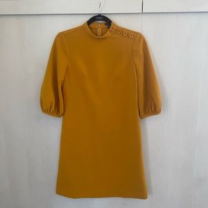 NWOT Ann Taylor High Neck | Long Bubble Sleeve Mustard Yellow Jersey Mini Dress